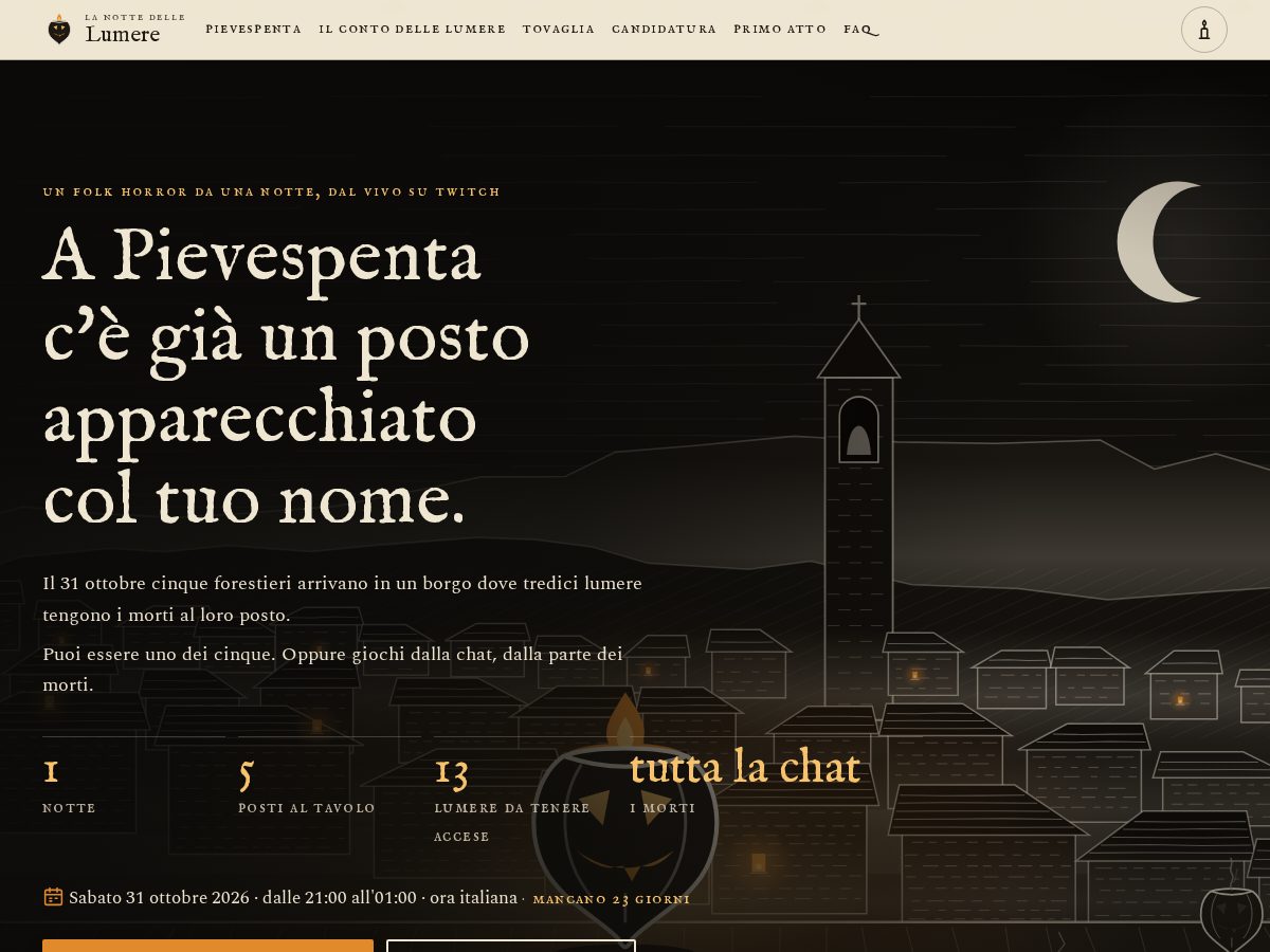 Landing-page snapshot of lanottedellelumere.com