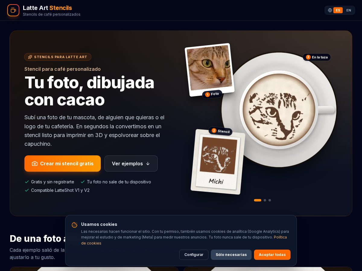 Landing-page snapshot of latteartstencils.com