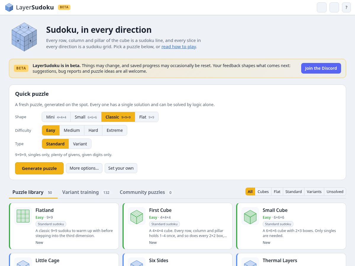 Landing-page snapshot of layersudoku.com