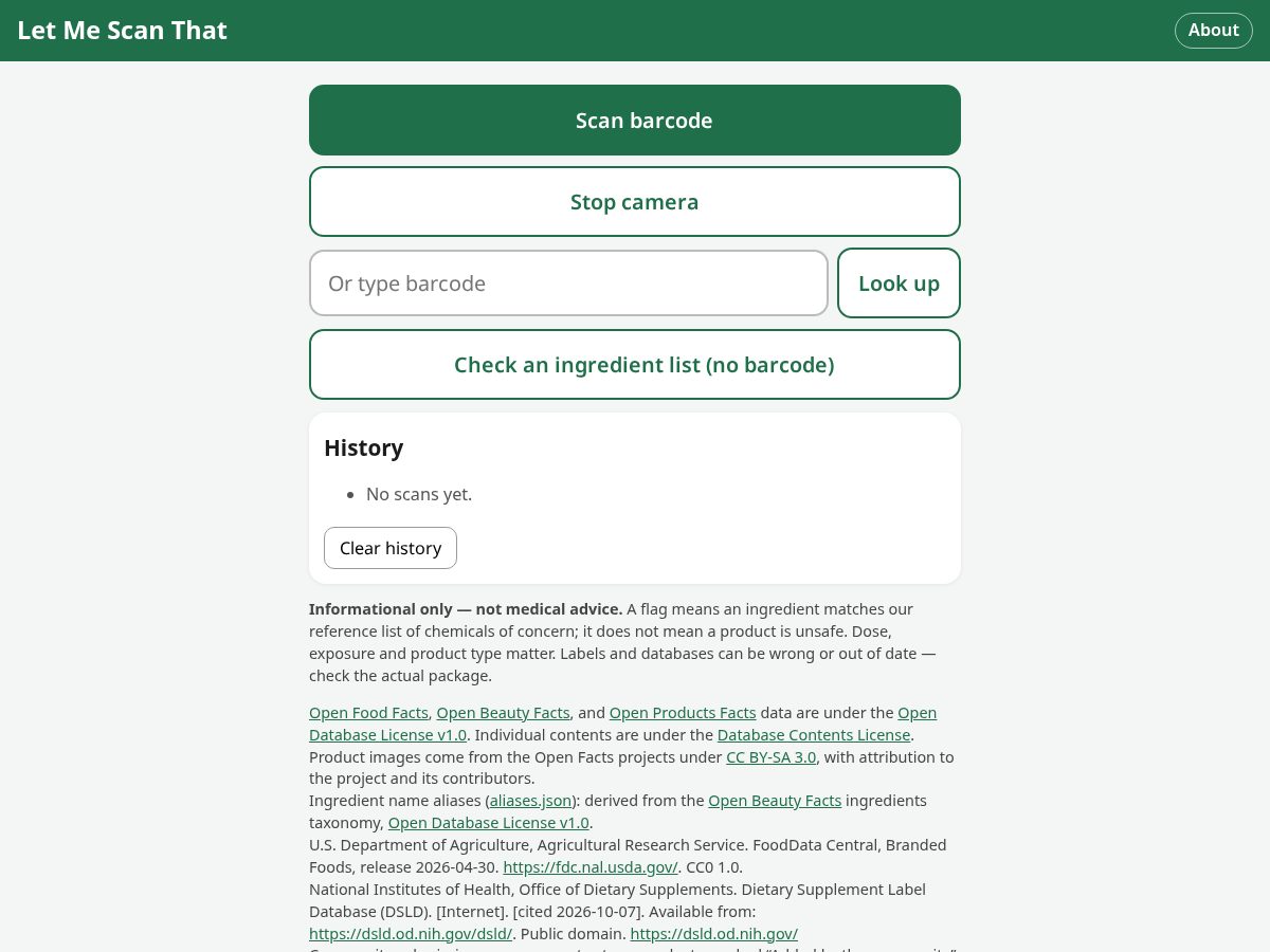 Landing-page snapshot of letmescanthat.com