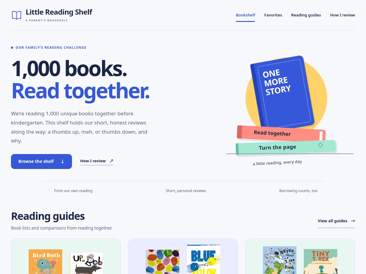 Landing-page snapshot of littlereadingshelf.com