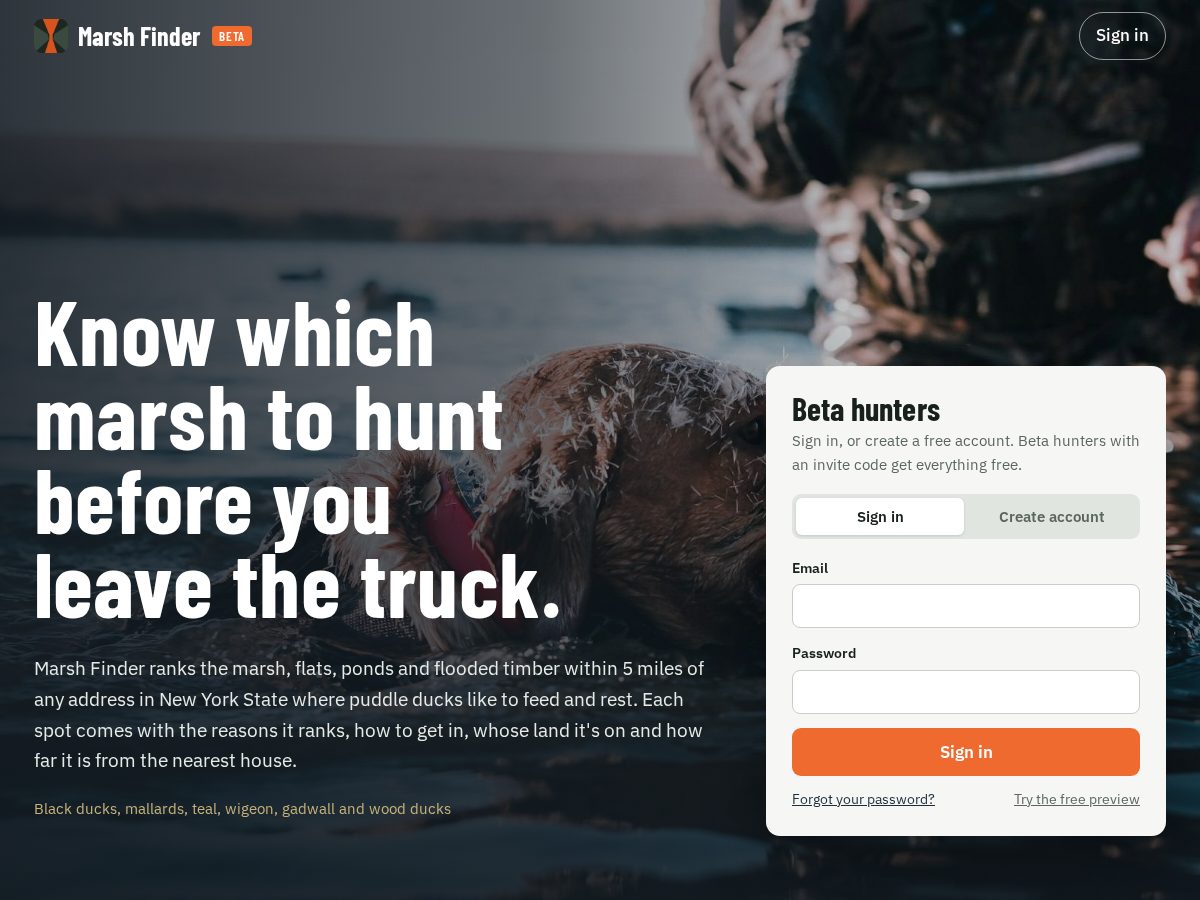 Landing-page snapshot of marshfinder.com