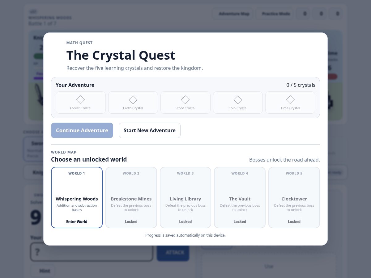 Landing-page snapshot of mathquestrpg.com