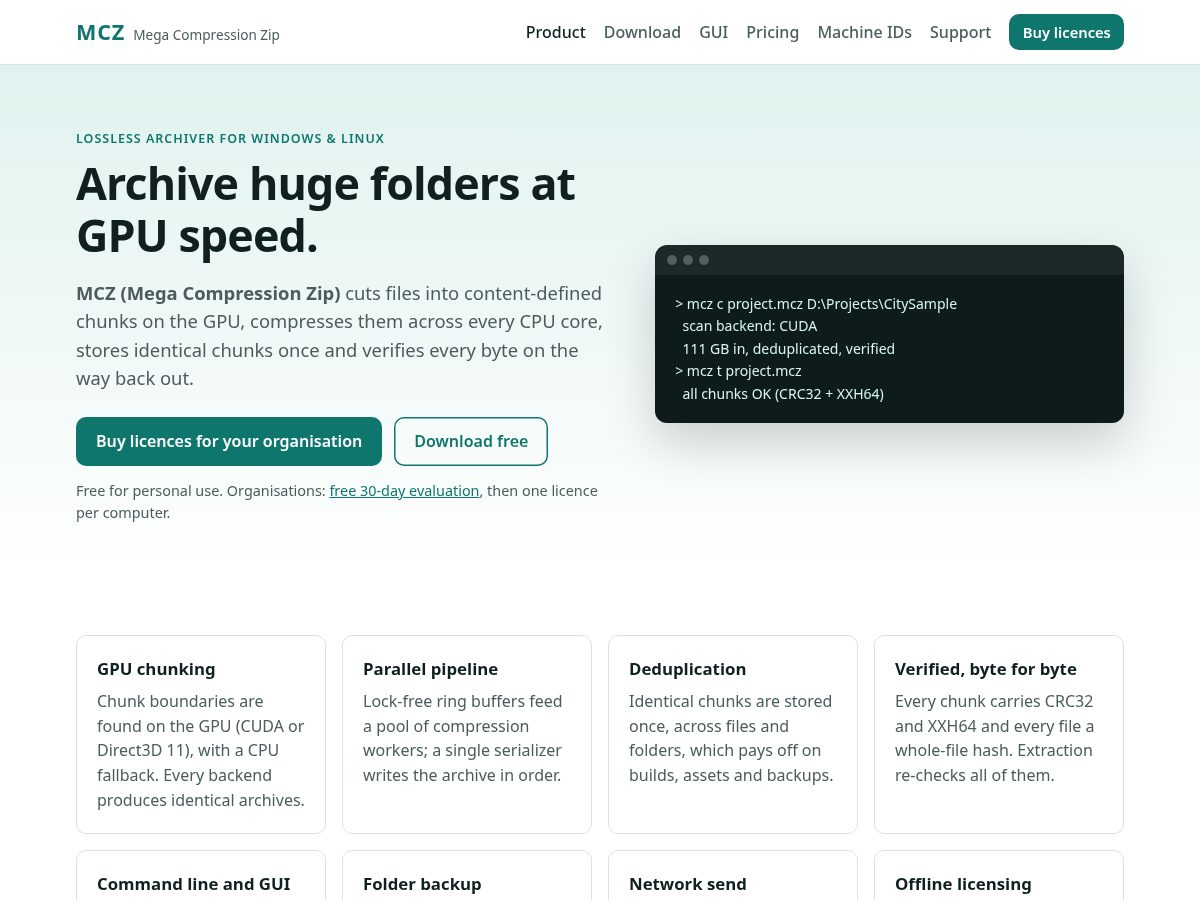 Landing-page snapshot of mcz.software