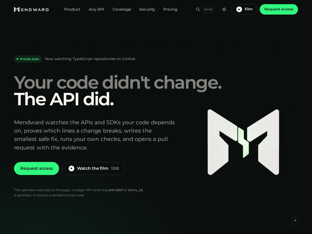 Landing-page snapshot of mendward.com