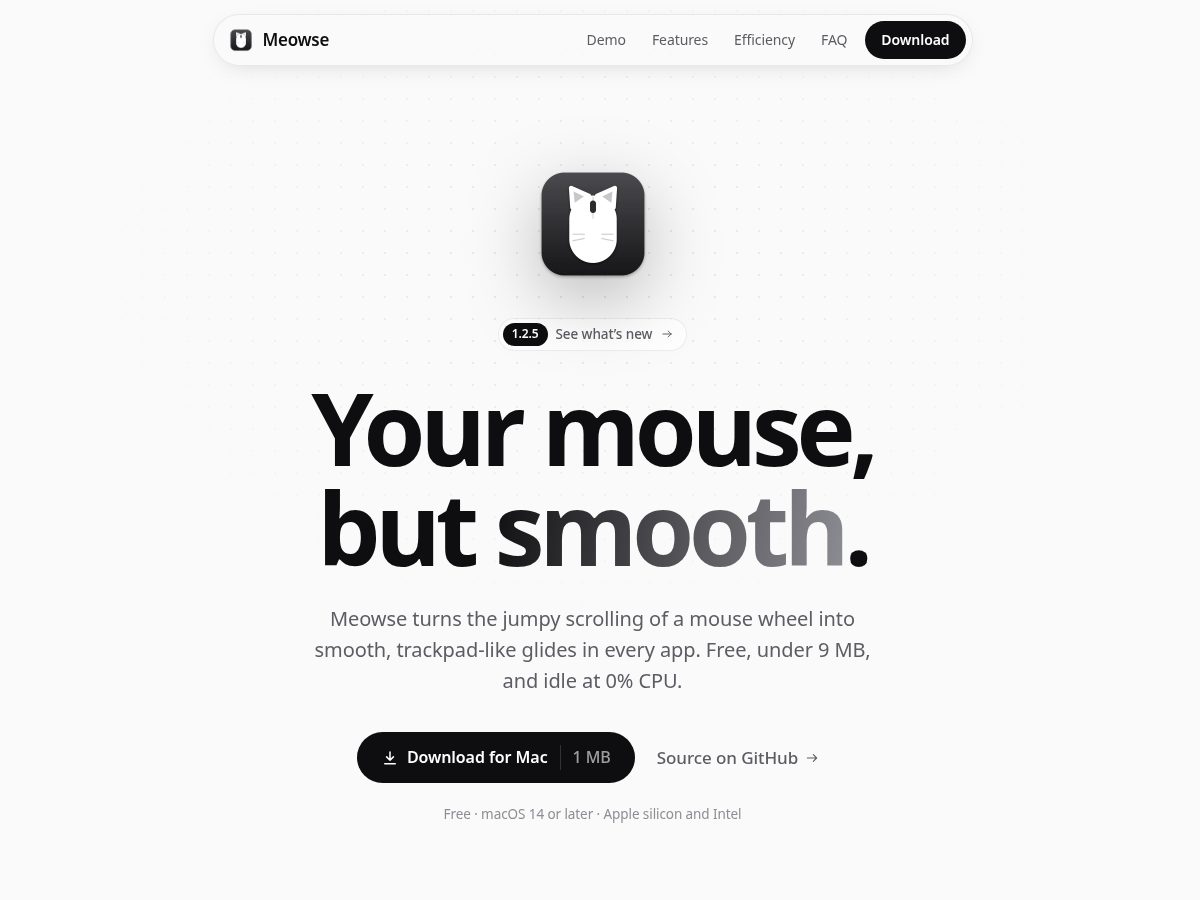Landing-page snapshot of meowse.app