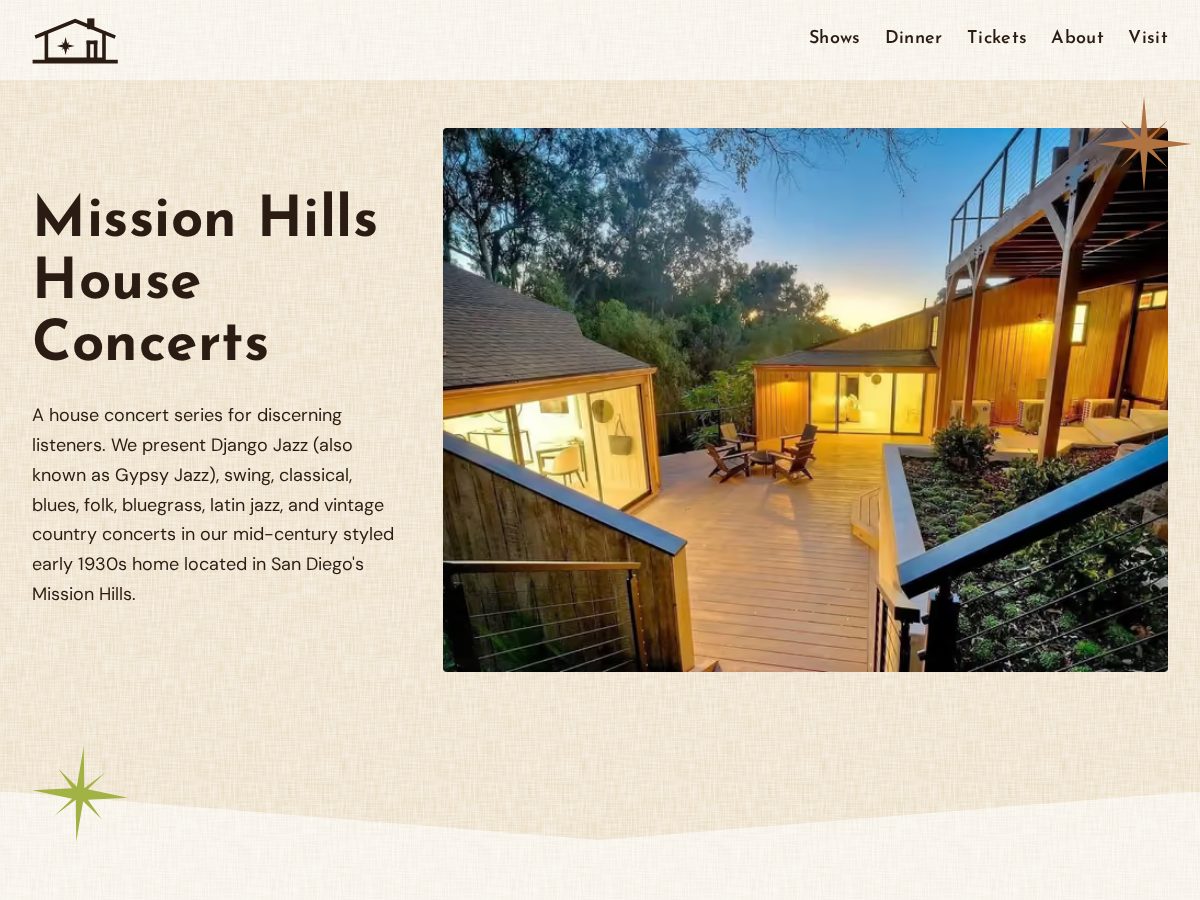 Landing-page snapshot of missionhillshouseconcerts.com