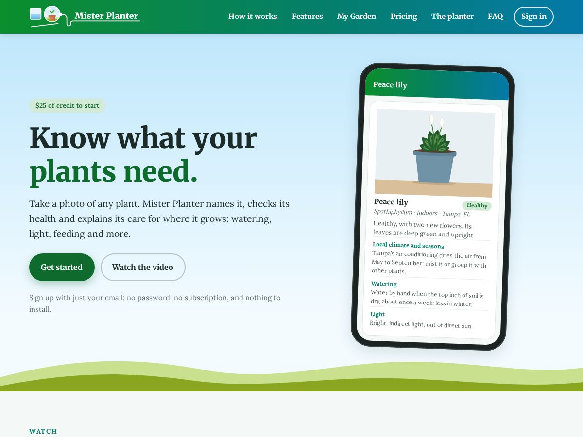 Landing-page snapshot of misterplanter.com