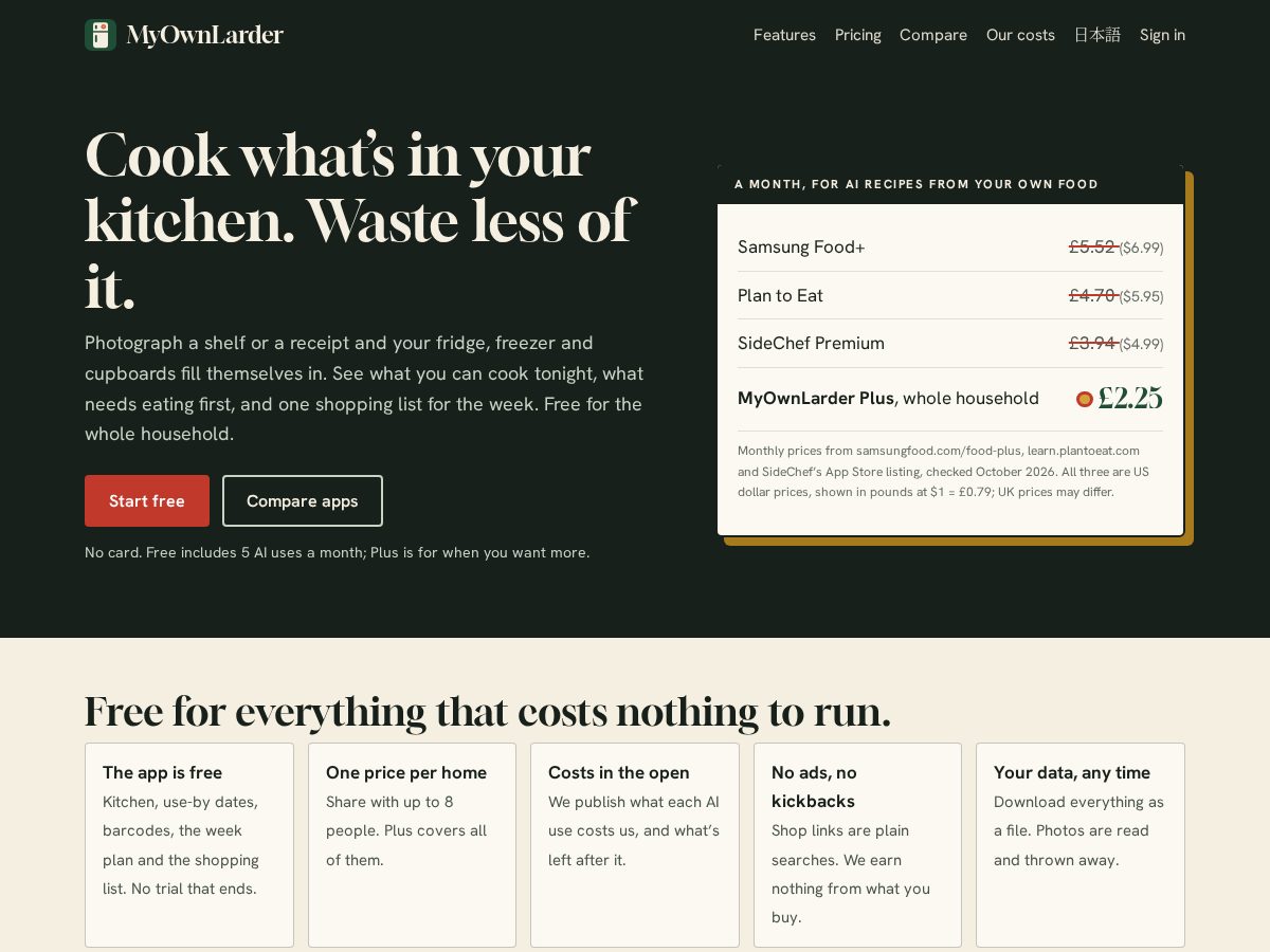 Landing-page snapshot of myownlarder.com