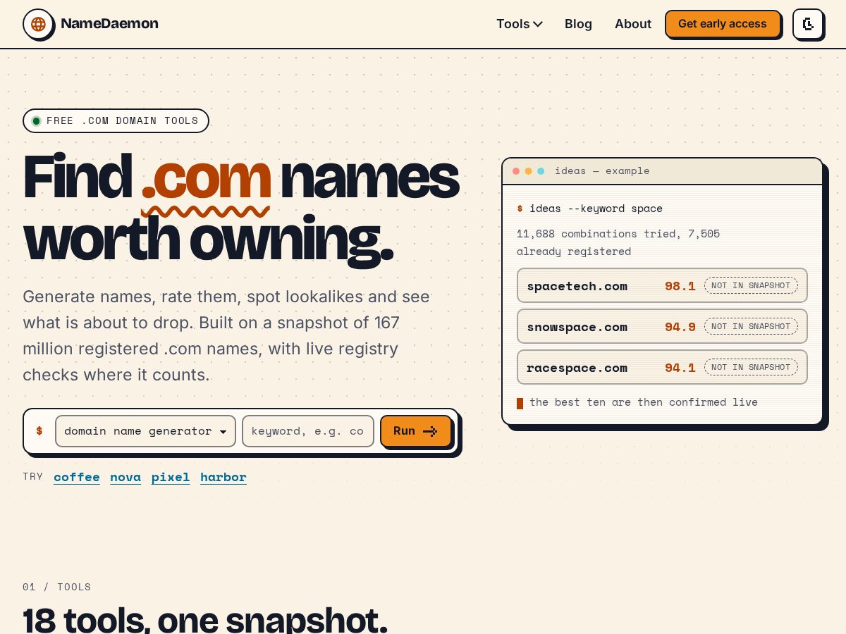 Landing-page snapshot of namedaemon.com