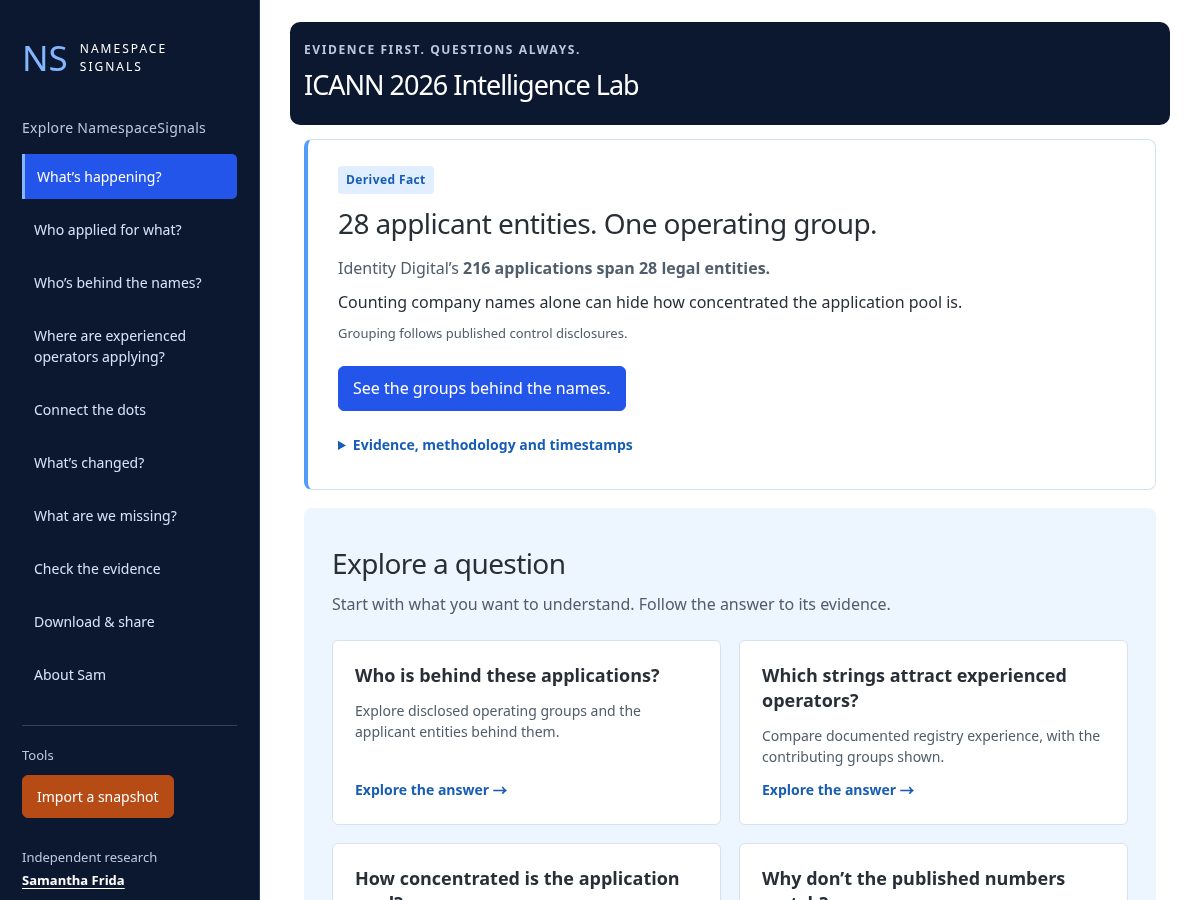 Landing-page snapshot of namespacesignals.com