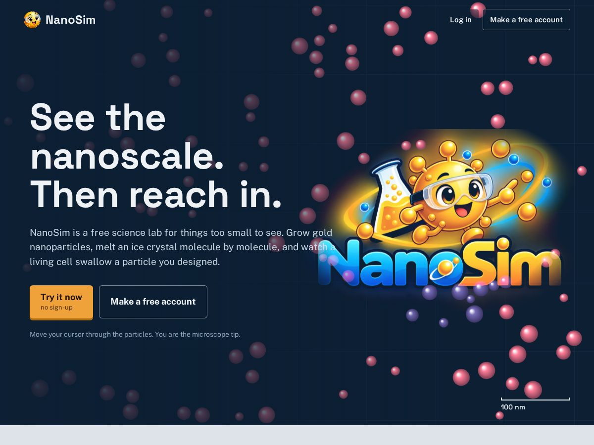 Landing-page snapshot of nanosim.app