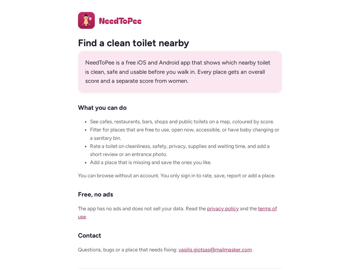 Landing-page snapshot of needtopee.app