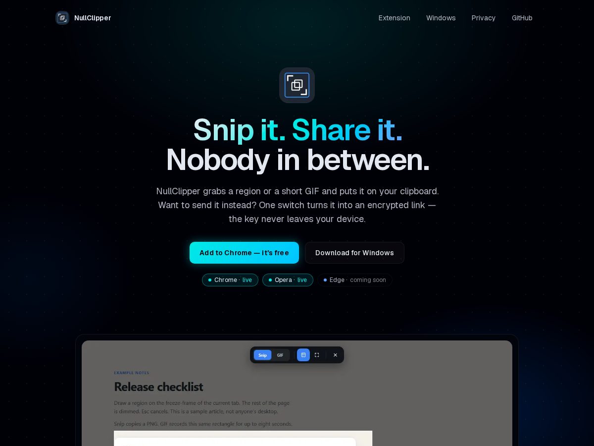 Landing-page snapshot of nullclipper.org