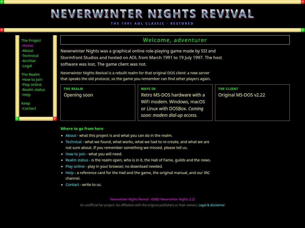 Landing-page snapshot of nwnrevival.com