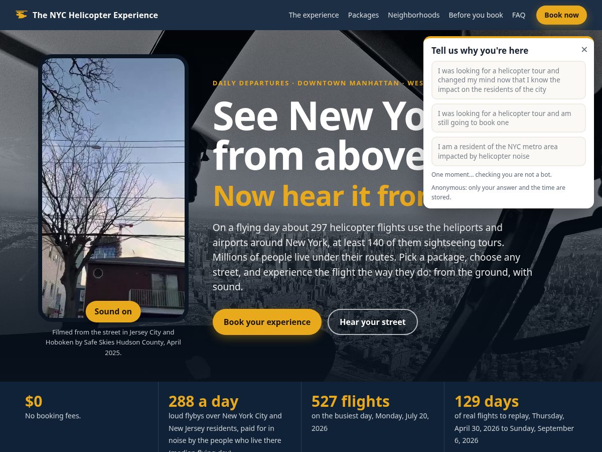 Landing-page snapshot of nychelicopterexperience.com
