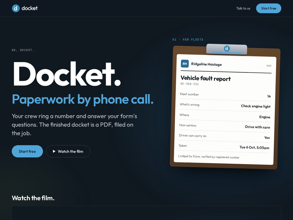 Landing-page snapshot of okdocket.com