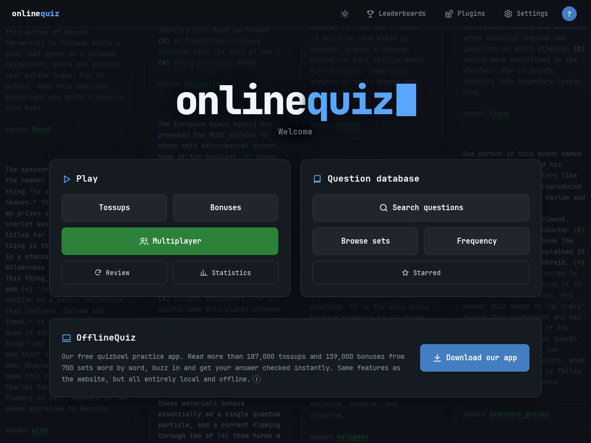 Landing-page snapshot of onlinequiz.net