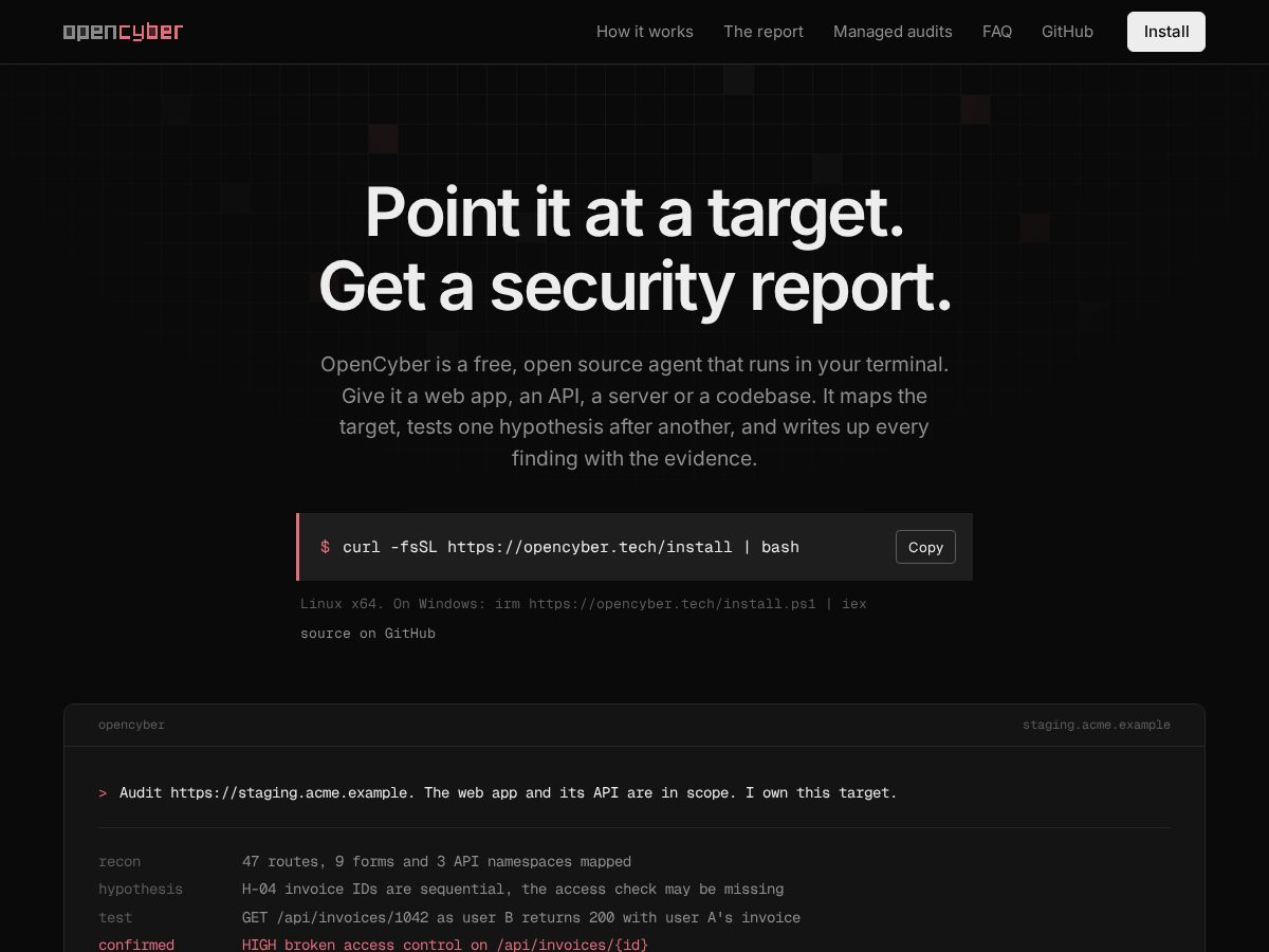 Landing-page snapshot of opencyber.tech