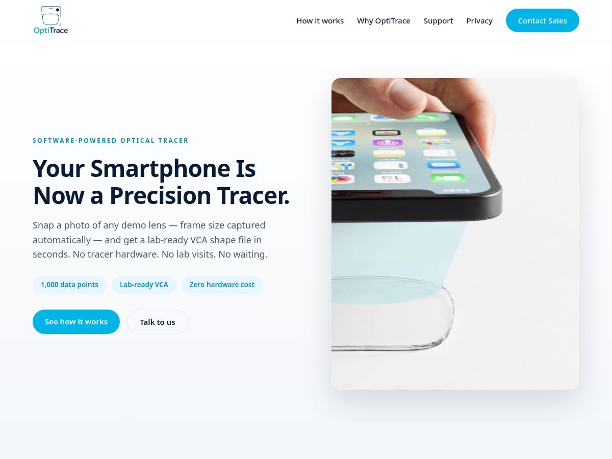 Landing-page snapshot of optitracevca.com