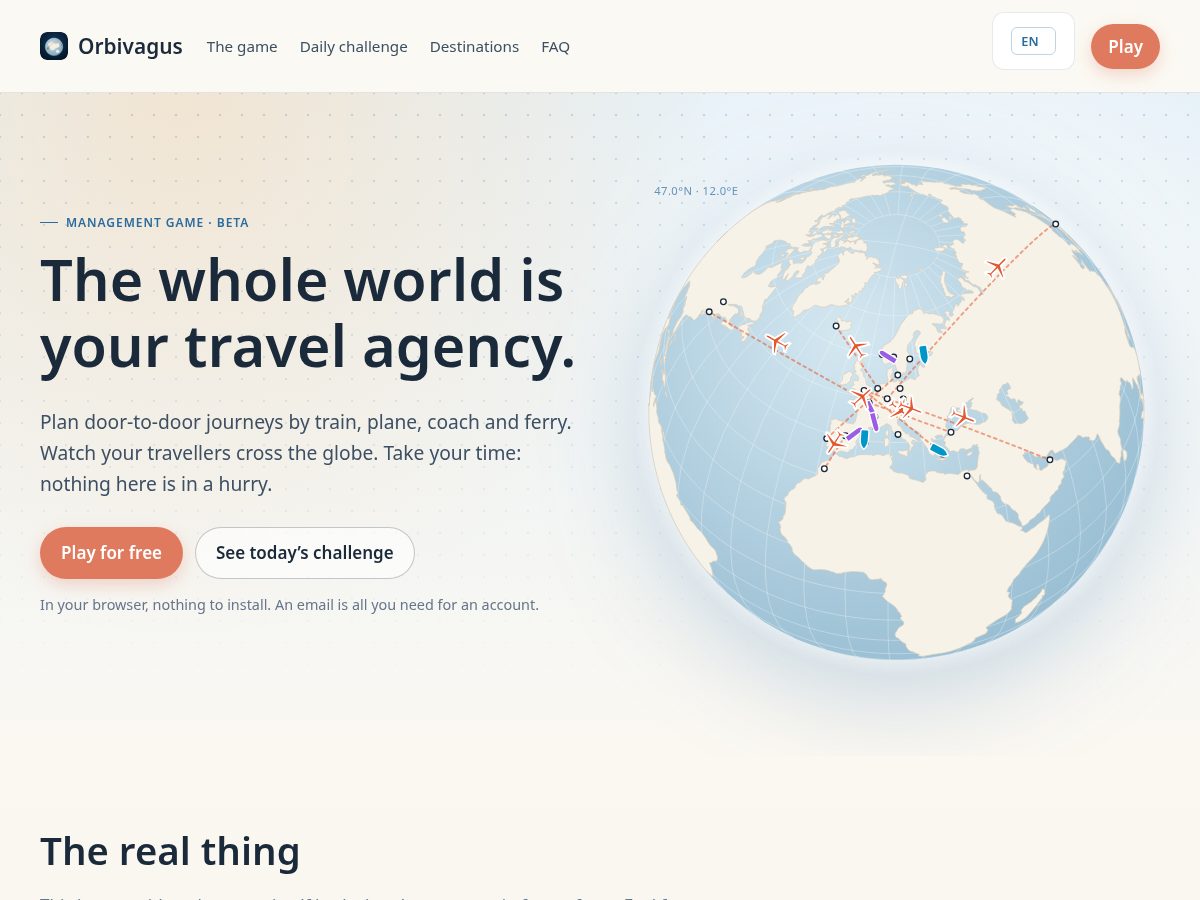 Landing-page snapshot of orbivagus.com