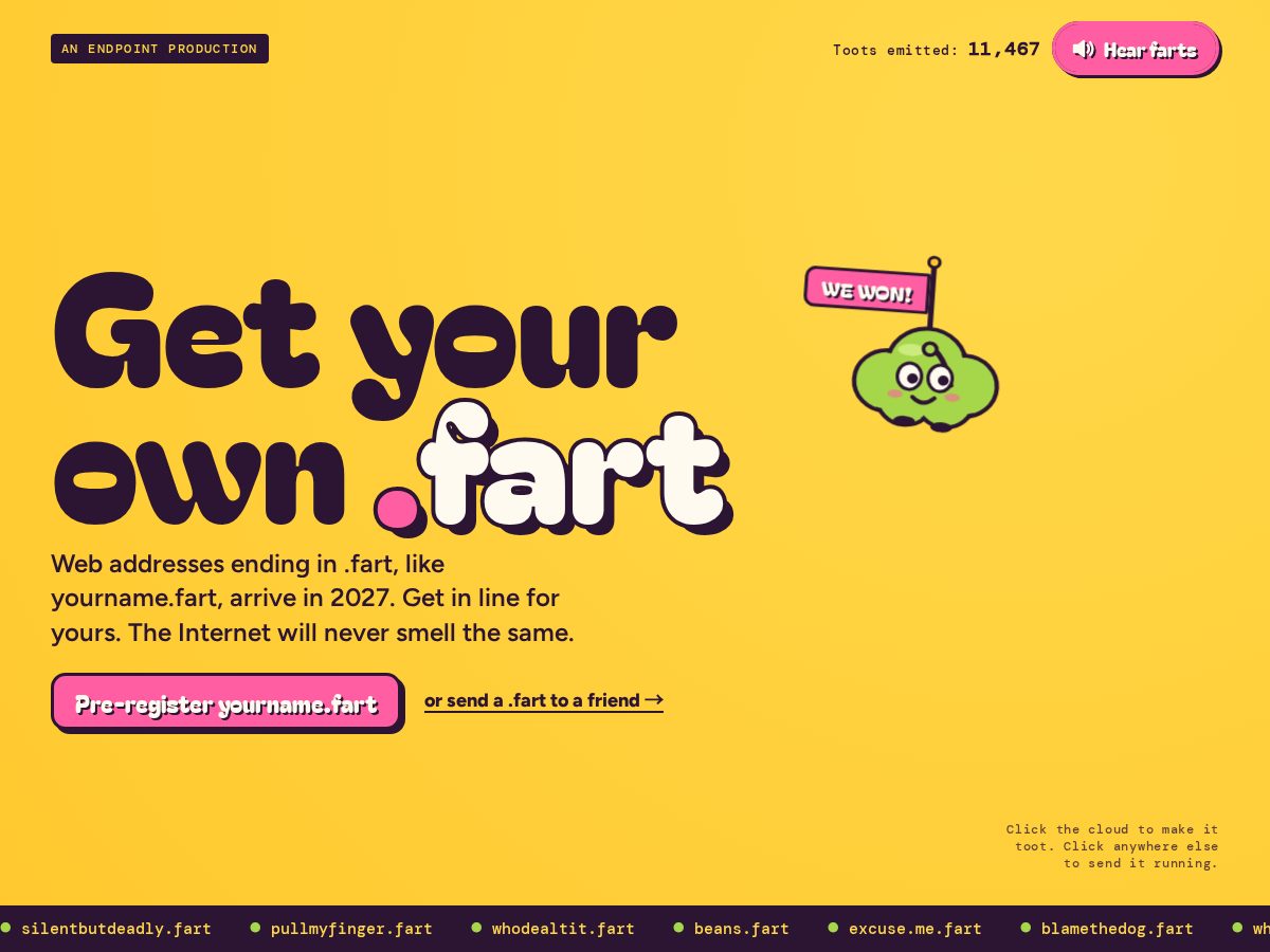 Landing-page snapshot of ownyourfart.com