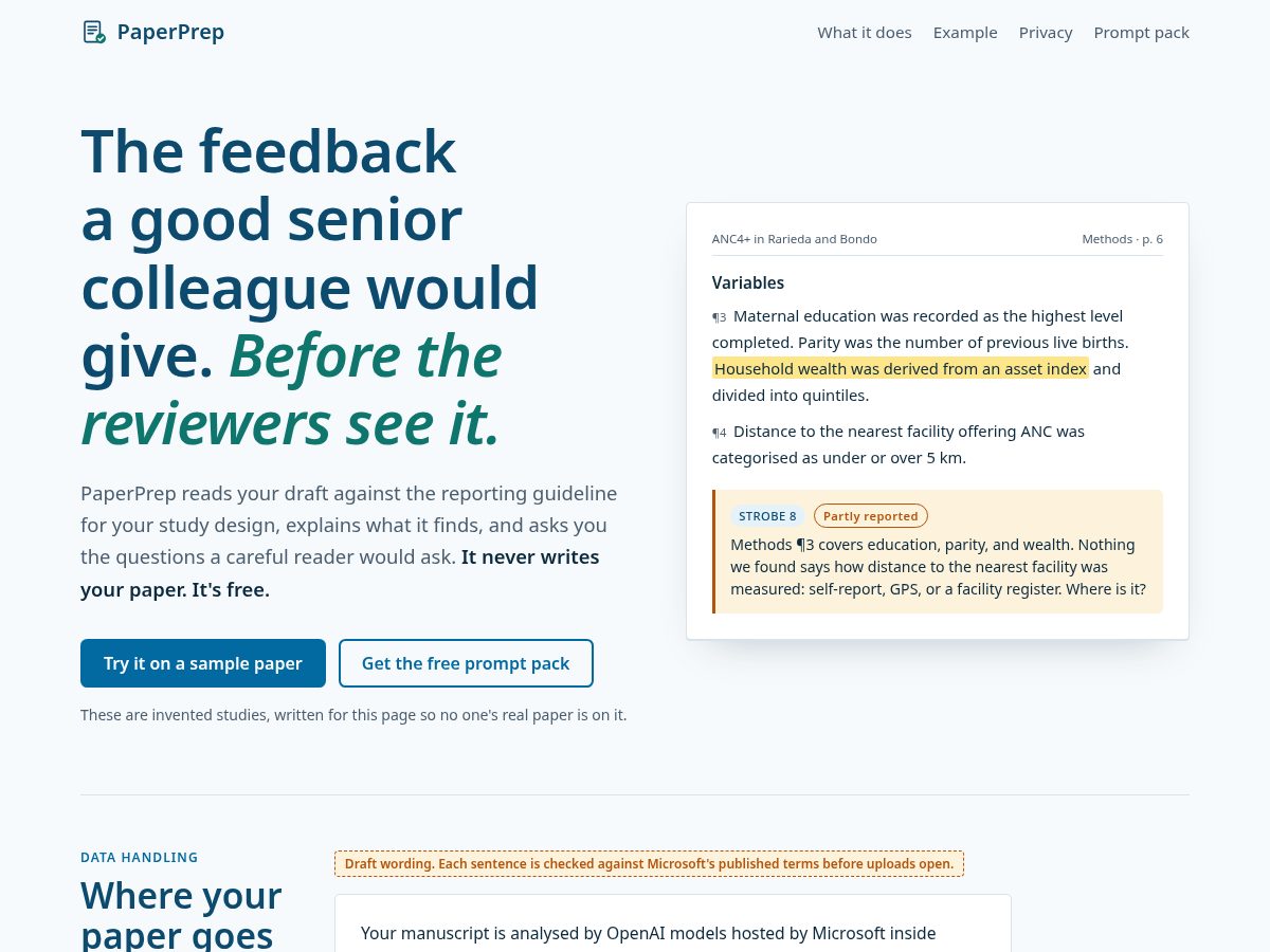 Landing-page snapshot of paperprep.org