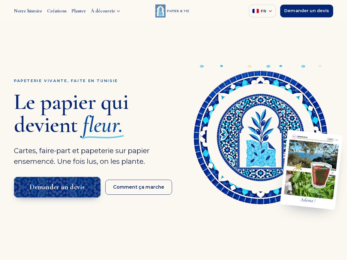 Landing-page snapshot of papieretvie.com