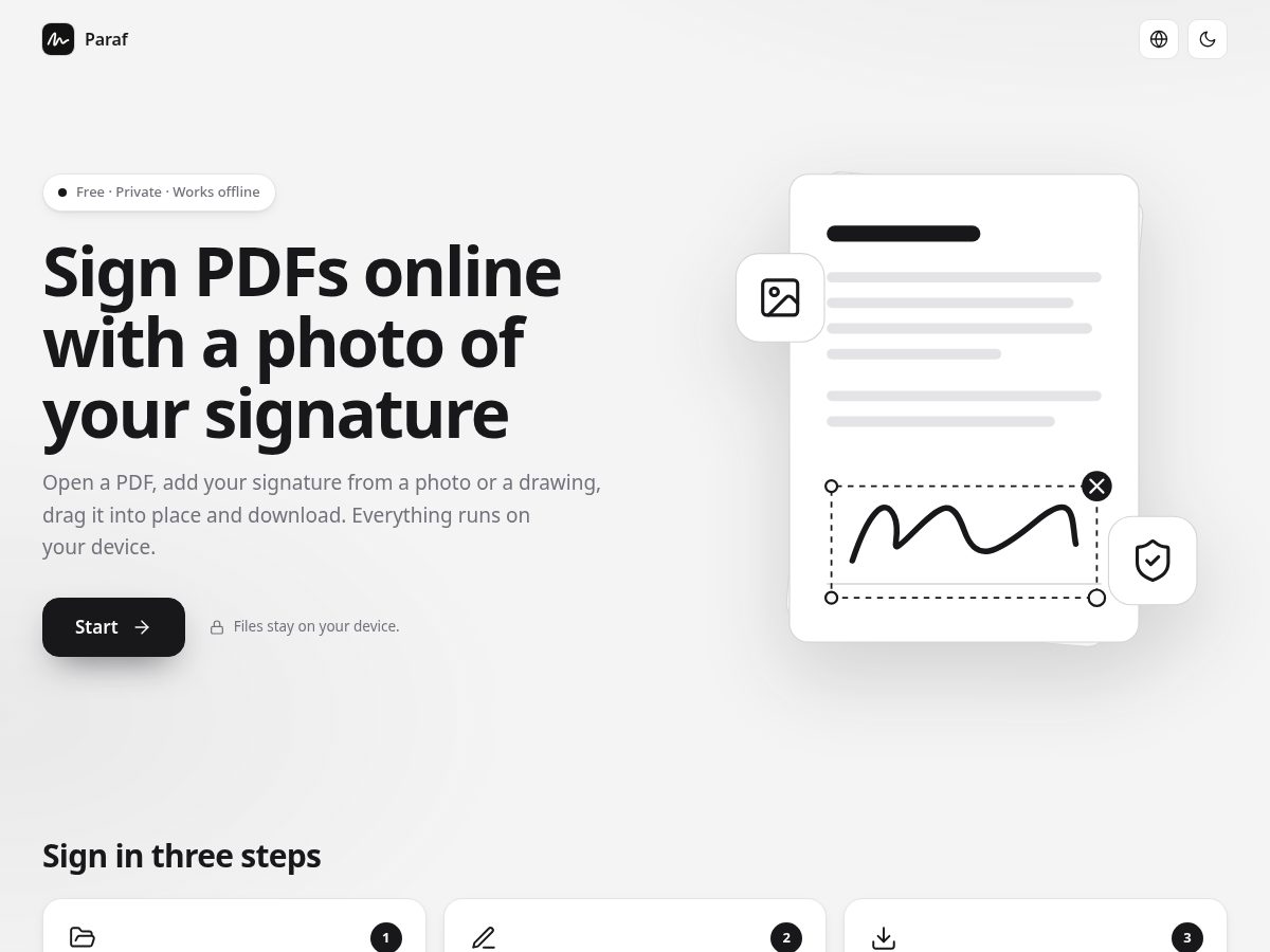 Landing-page snapshot of paraf.online