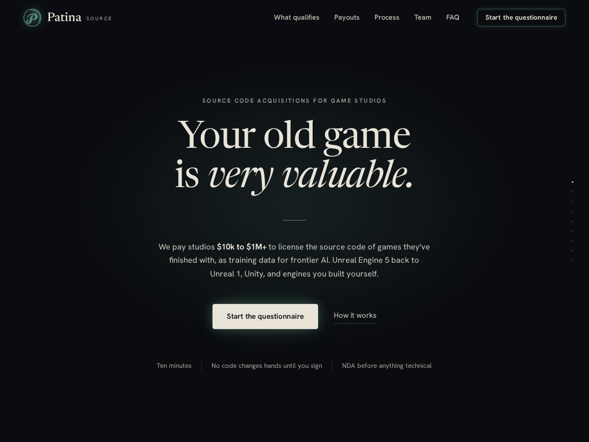 Landing-page snapshot of patinasource.com