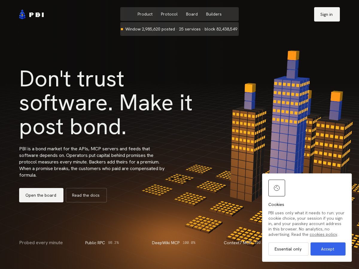Landing-page snapshot of pbond.app