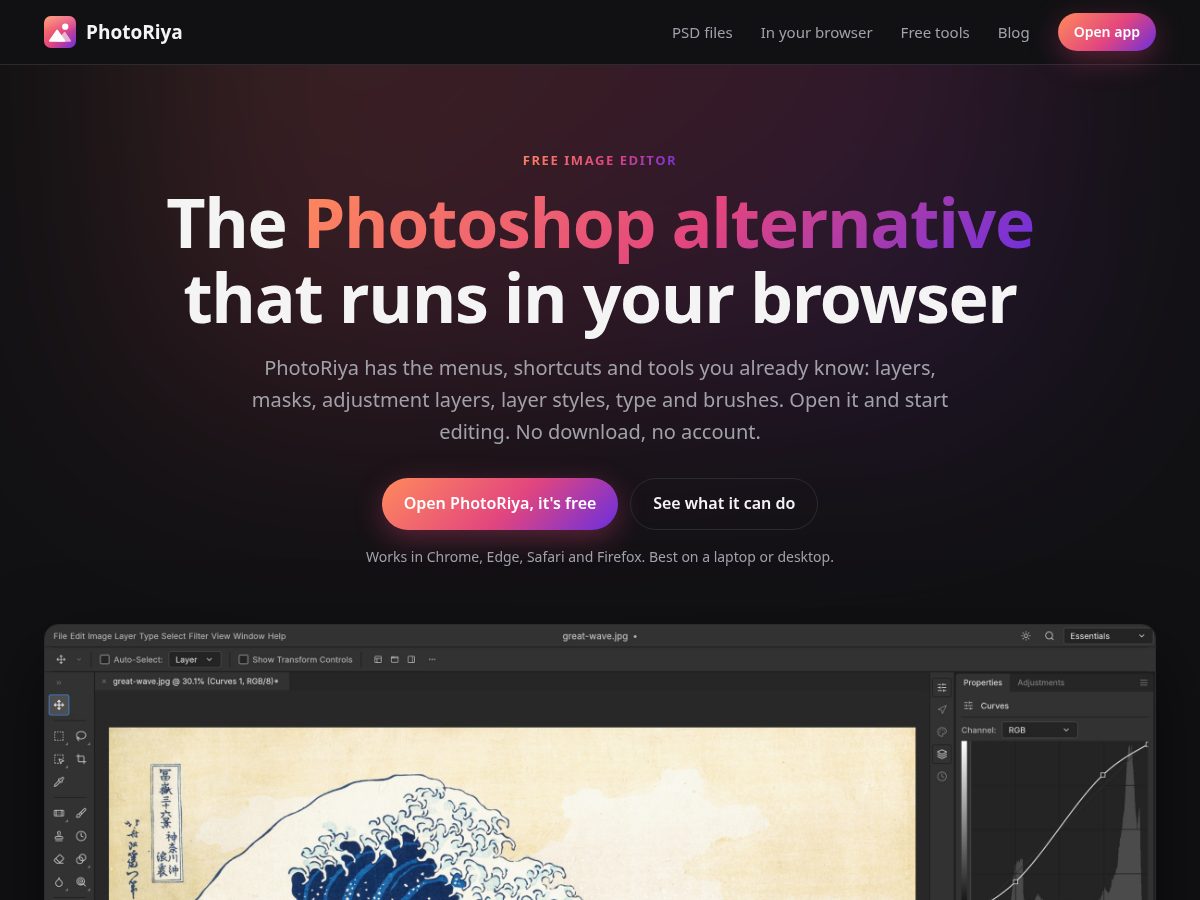 Landing-page snapshot of photoriya.com