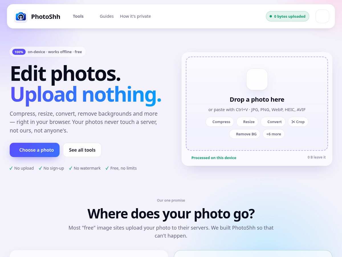 Landing-page snapshot of photoshh.pro