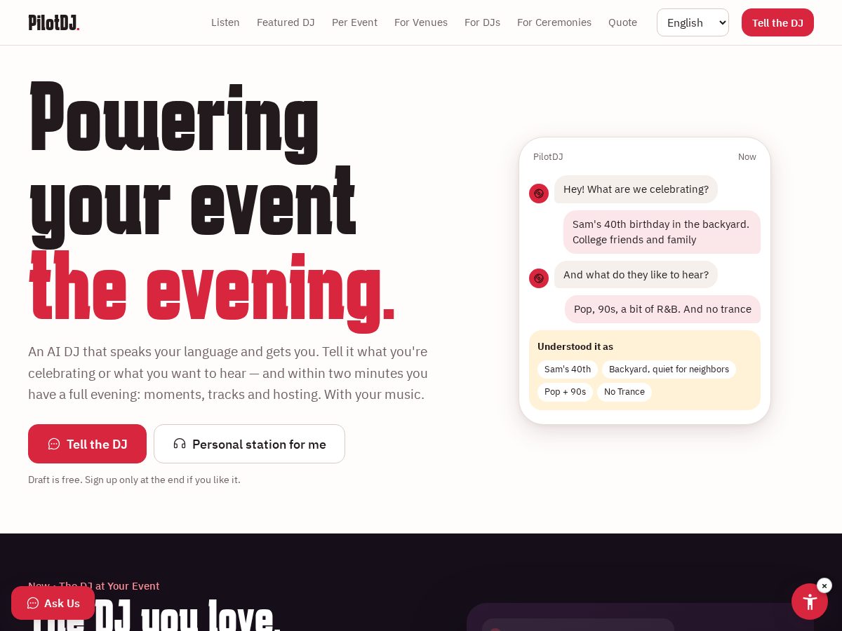Landing-page snapshot of pilotdj.com