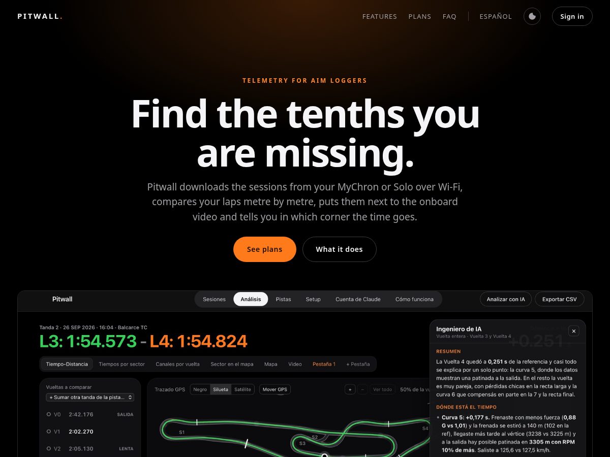 Landing-page snapshot of pitwall1.com
