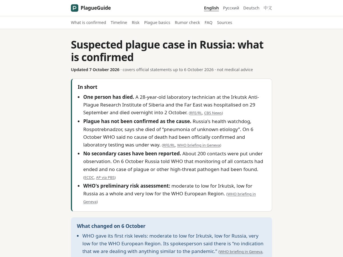 Landing-page snapshot of plagueguide.com