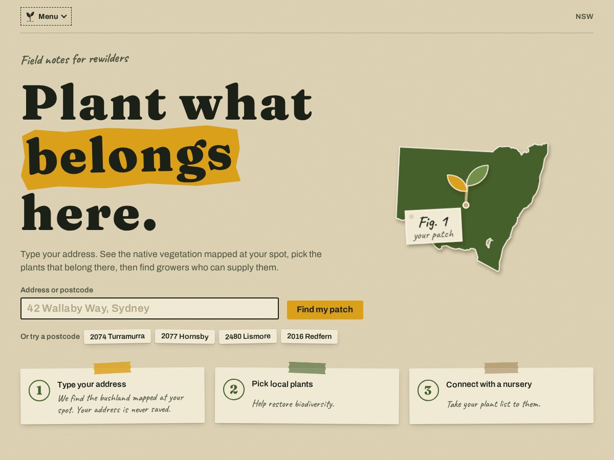 Landing-page snapshot of plantwhatbelongs.app