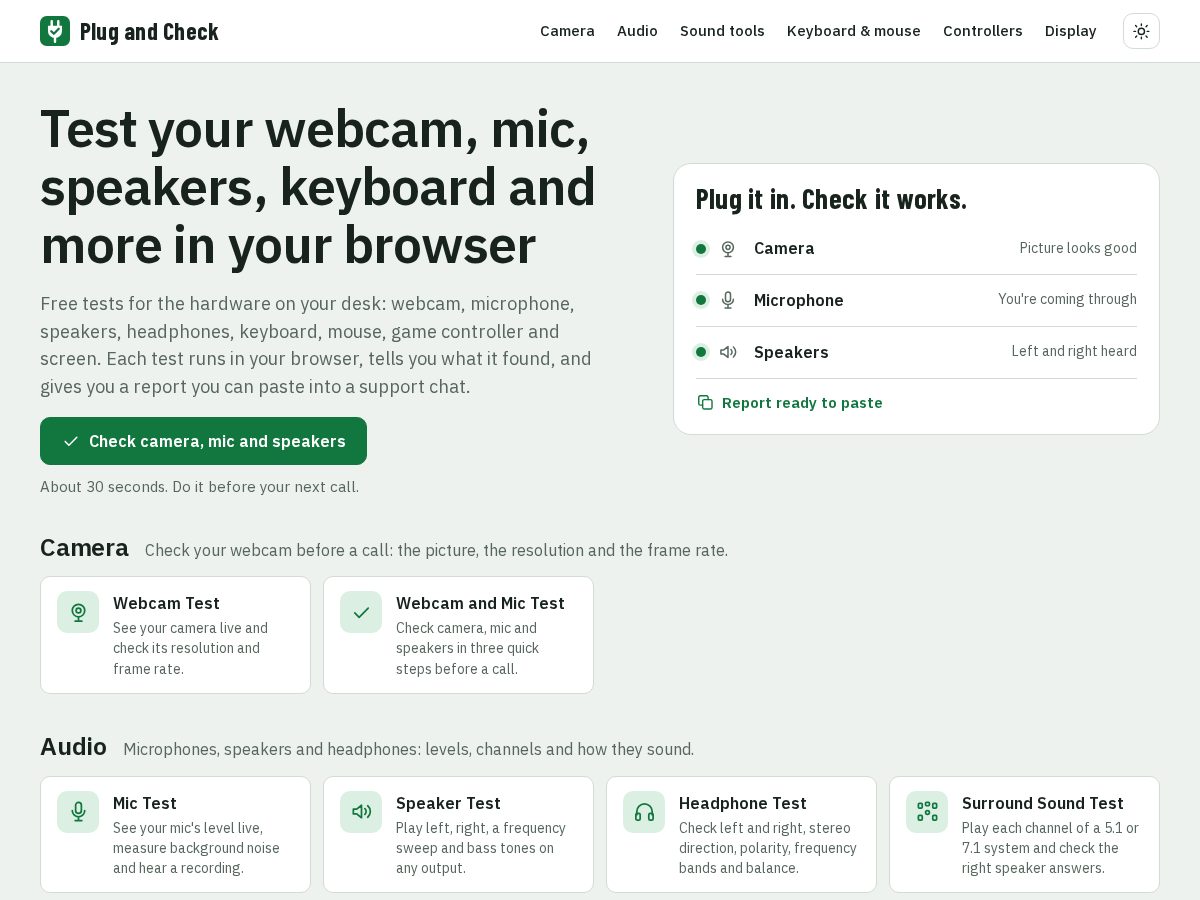 Landing-page snapshot of plugandcheck.com