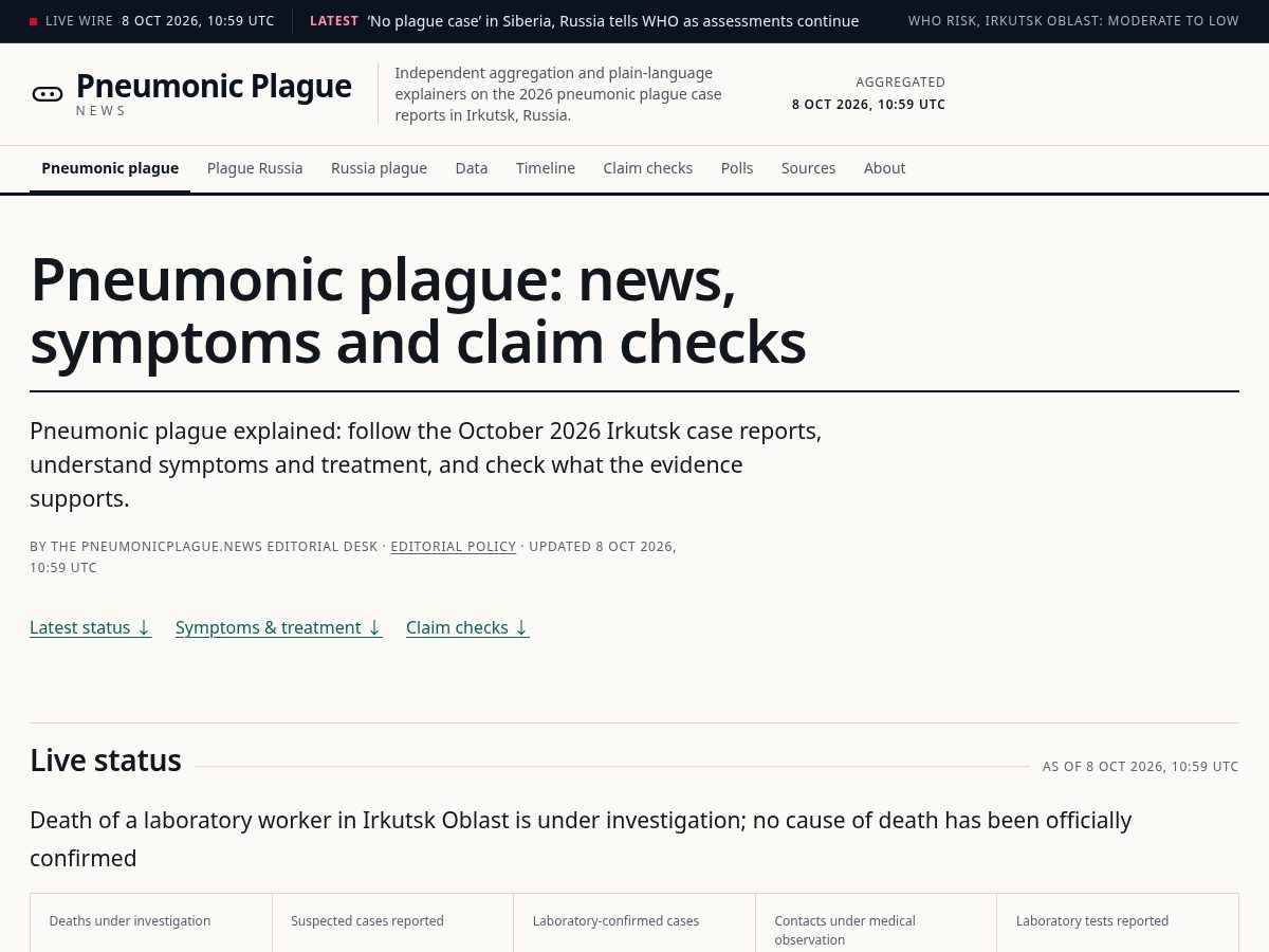Landing-page snapshot of pneumonicplague.news
