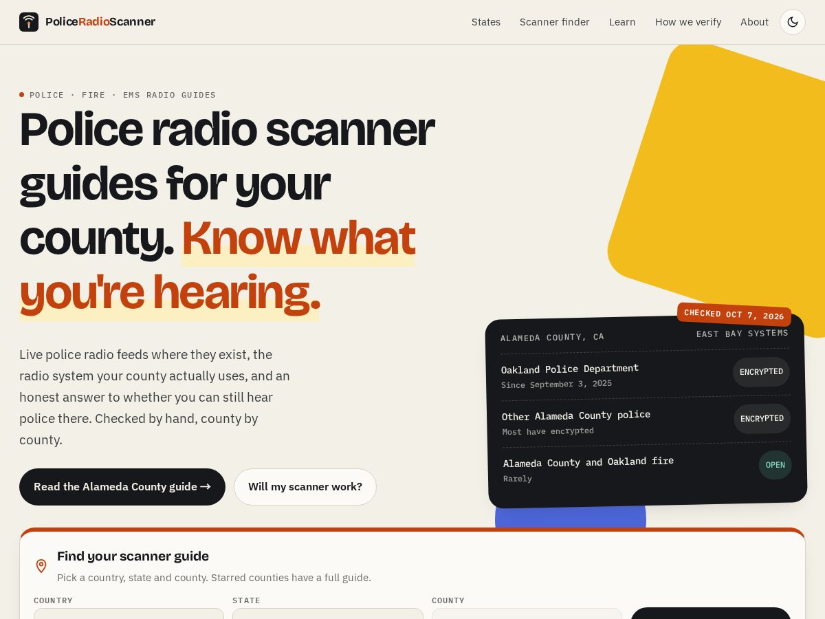 Landing-page snapshot of policeradioscanner.net