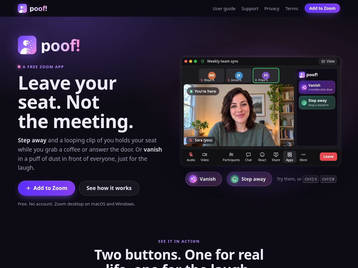 Landing-page snapshot of poof.website