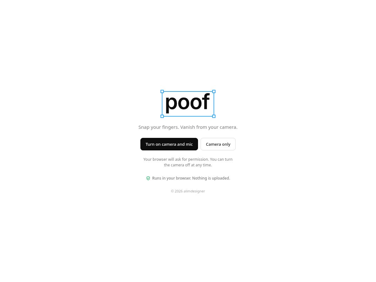 Landing-page snapshot of poofcam.com