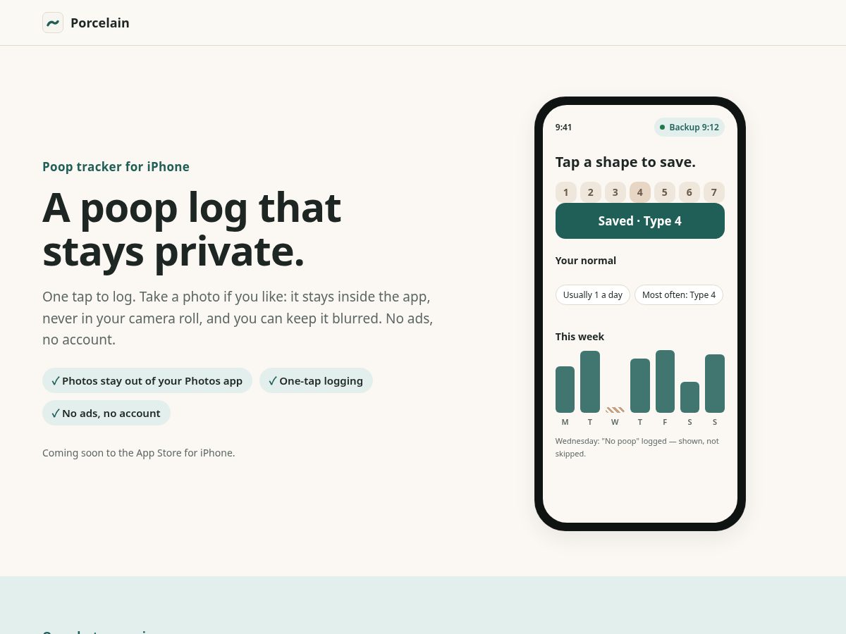 Landing-page snapshot of porcelaingut.com