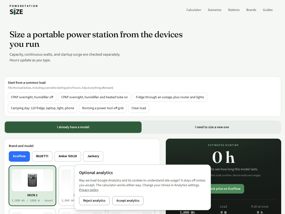 Landing-page snapshot of powerstationsize.com