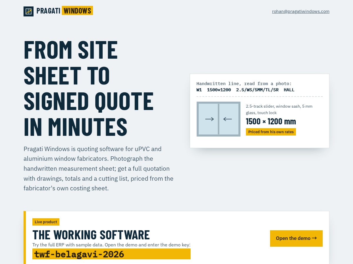Landing-page snapshot of pragatiwindows.com