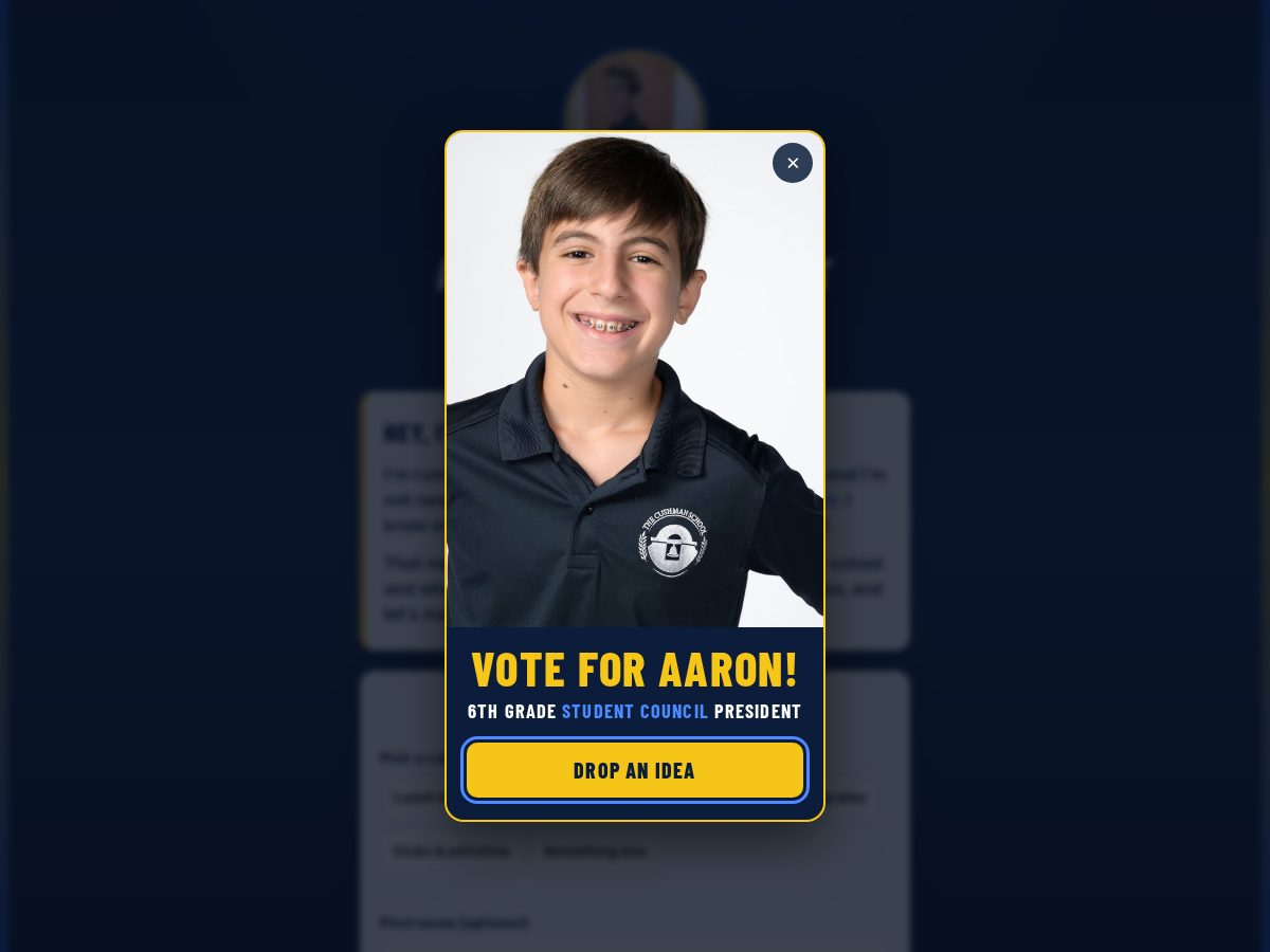Landing-page snapshot of presidentaaron.com