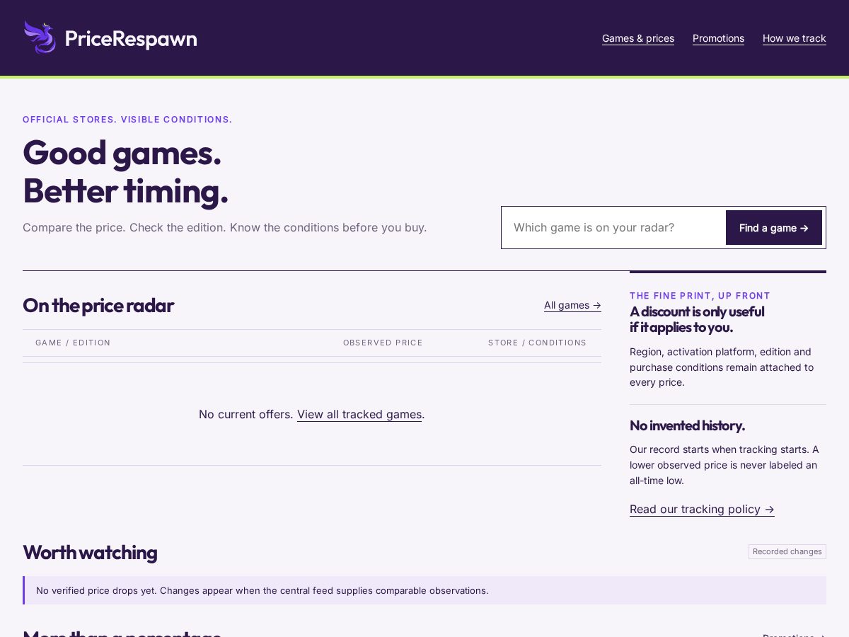 Landing-page snapshot of pricerespawn.com