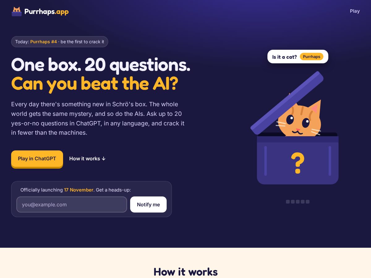 Landing-page snapshot of purrhaps.app