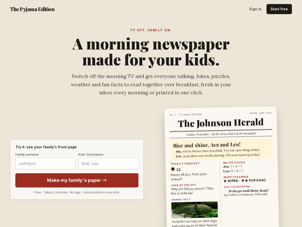 Landing-page snapshot of pyjamaedition.com