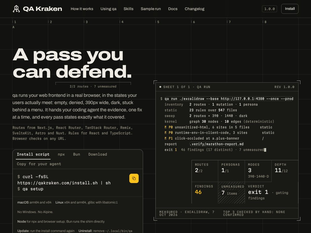 Landing-page snapshot of qakraken.com